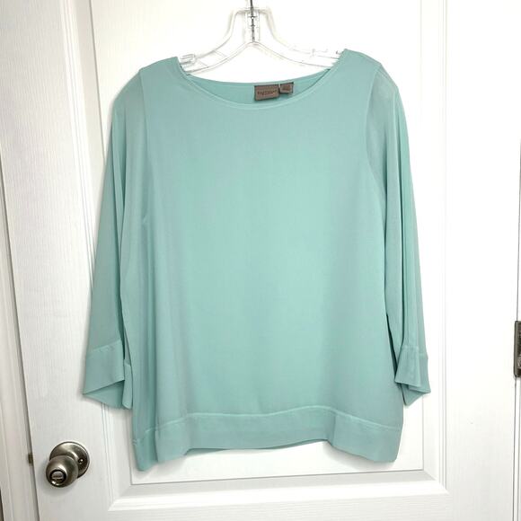 Chico's Easywear Wms S Mint Green Sheer Layered Blouse Romantic Softgirl Flowy - Picture 11 of 11